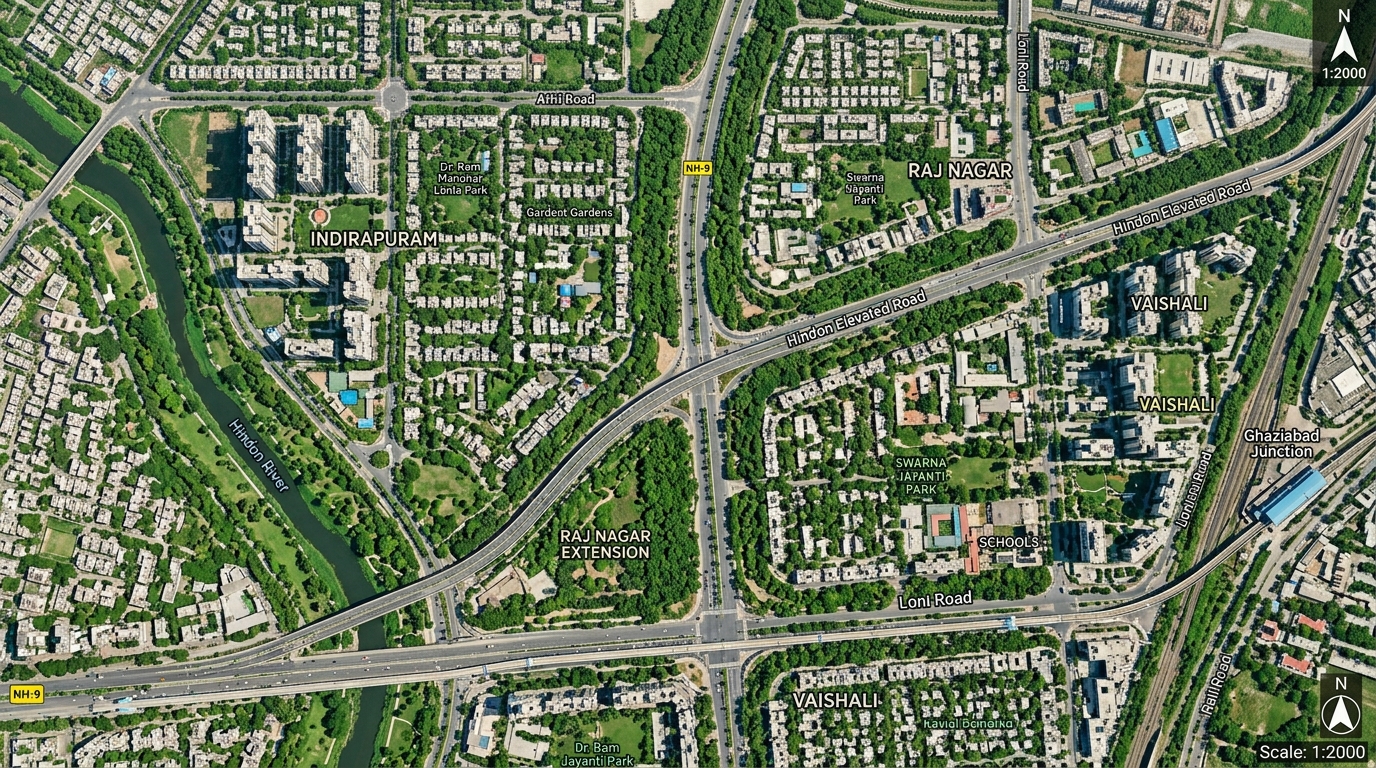 Ghaziabad aerial satellite map