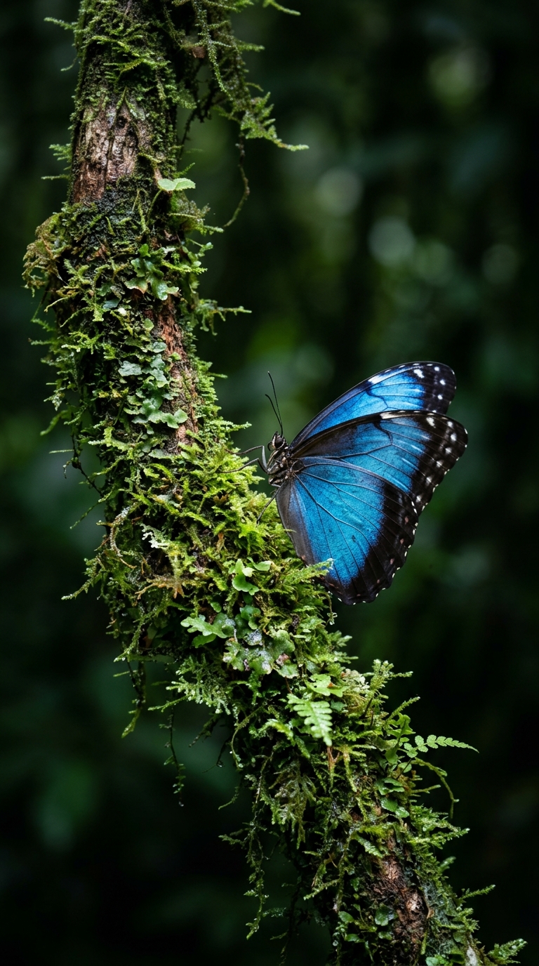 tara biodiversity butterfly on mossy branch