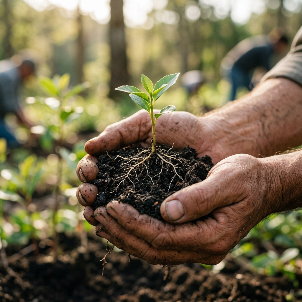 tara sapling planted in hands